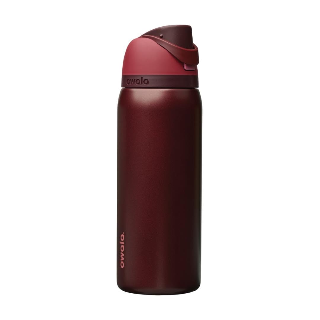 Owala FreeSip Insulated Stainless Steel Water Bottle with Straw for Sports and Travel, BPA-Free Sports Water Bottle, 32 oz, Pink, Angel Food Cake