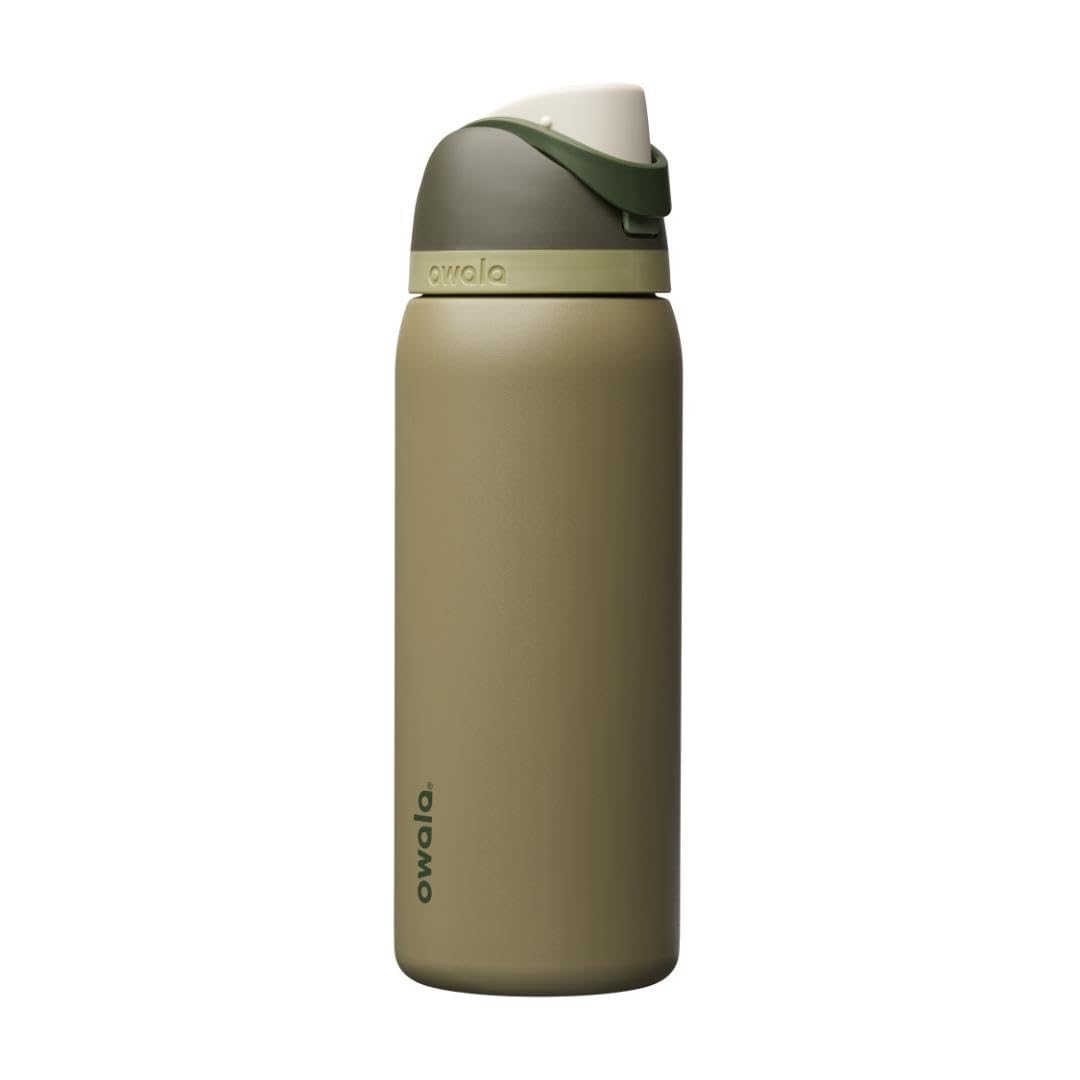 Owala FreeSip Insulated Stainless Steel Water Bottle with Straw for Sports and Travel, BPA-Free Sports Water Bottle, 32 oz, Pink, Angel Food Cake