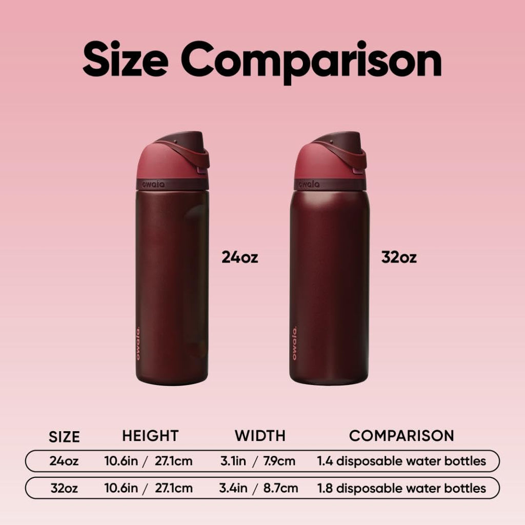 Owala FreeSip Insulated Stainless Steel Water Bottle with Straw for Sports and Travel, BPA-Free Sports Water Bottle, 32 oz, Pink, Angel Food Cake