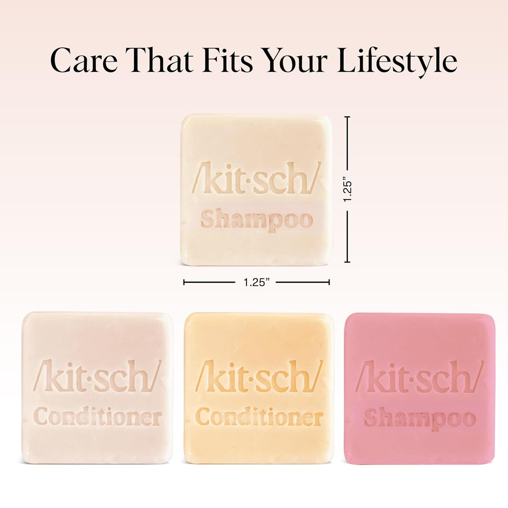 Kitsch Shampoo and Conditioner Set - 4pc Sampler Bars with Rice Water Shampoo and Conditioner, Castor Oil Shampoo & Coconut Oil Conditioner - Bottle-Free Beauty for Hair Growth, Repair & Moisture