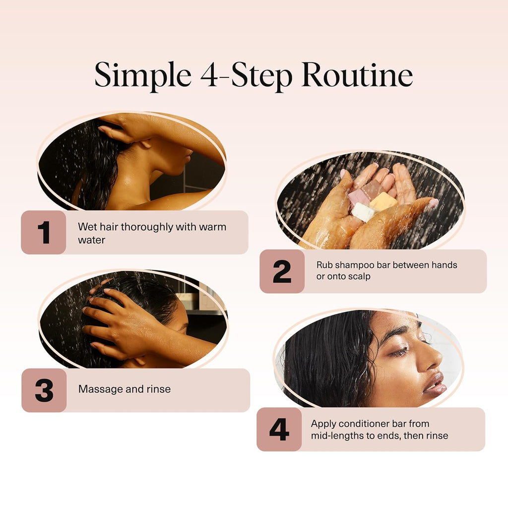 Kitsch Shampoo and Conditioner Set - 4pc Sampler Bars with Rice Water Shampoo and Conditioner, Castor Oil Shampoo & Coconut Oil Conditioner - Bottle-Free Beauty for Hair Growth, Repair & Moisture